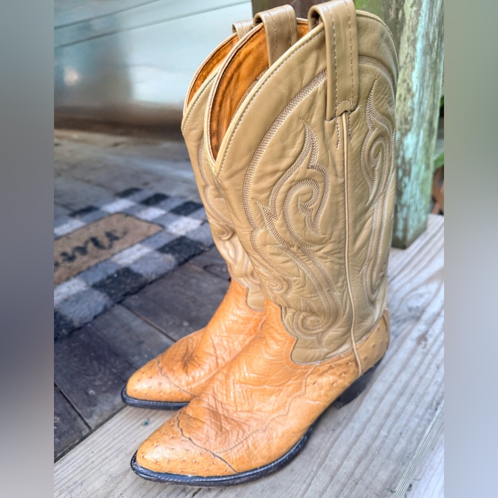 Tony Lama Honeycomb Ostrich toe Western Cowboy Boots Sz. 8.5 D Men’s EUC